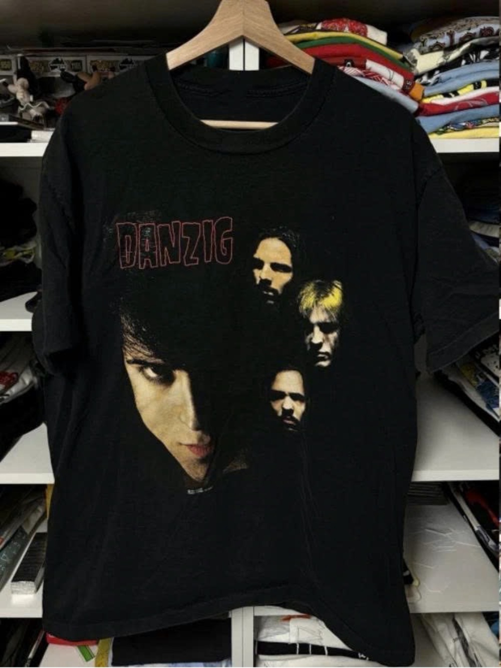 Black Graphic Band Tee with Red Back Text - Men's Shirt
